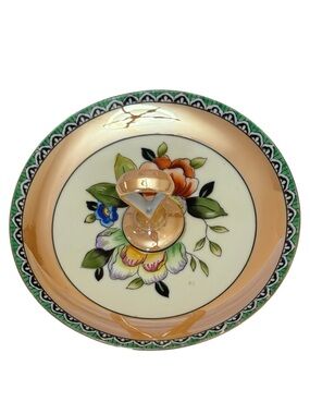 Noritake Japan Hand Painted Lustreware Floral Looped Centre Handle Candy Plate